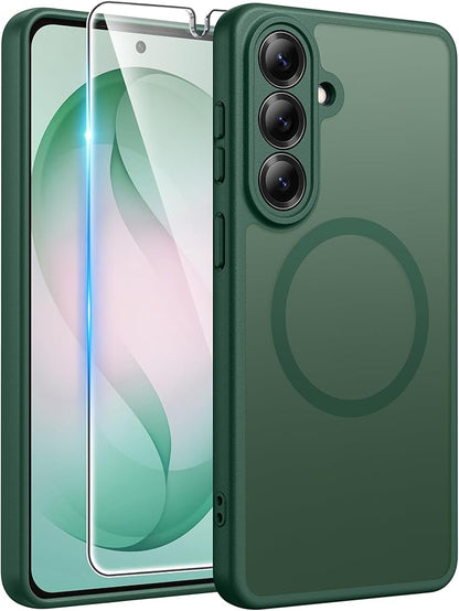 FNTCASE for Samsung Galaxy S26 Case: [Fit for Magsafe] [Full Camera Protection & Screen Protector] Translucent Matte Military Grade - Shockproof Protective Phone Cover for Samsung S 26 - Green