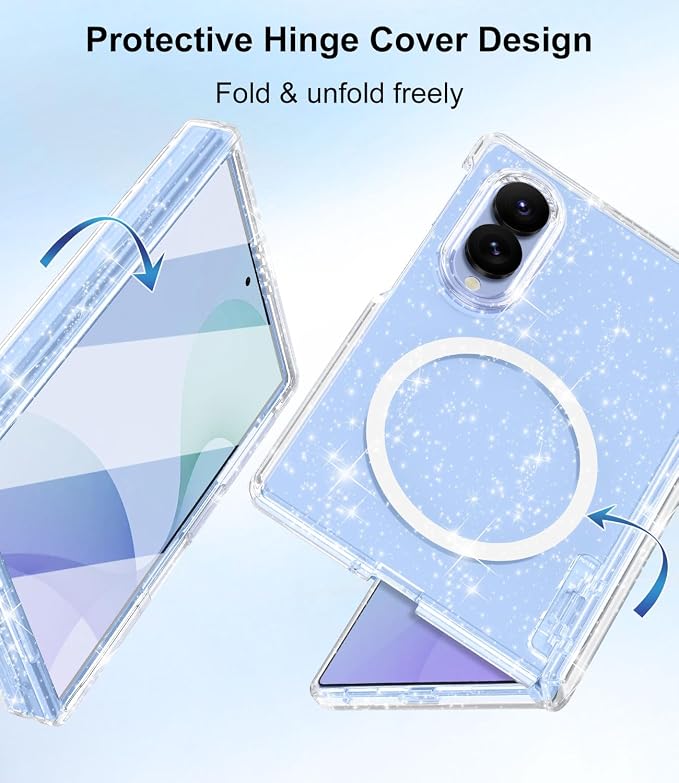 Btscase for Samsung Galaxy Z Fold 8 Case,Built in Front Screen Protector,[Compatible with MagSafe] Marble Hard PC Slim Shockproof Full Body Drop Protective Case for Z Fold 8, Clear Glitter