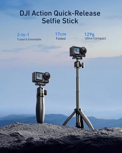 TELESIN 40cm/15.7'' Mini Selfie Stick Tripod, Magnetic Quick Release Selfie Sticks Handle Grip, Portable Vlog Monopod, 360° Adjustable Extended Pole for DJI Osmo Action 5 Pro/4/3 Camera Accessories