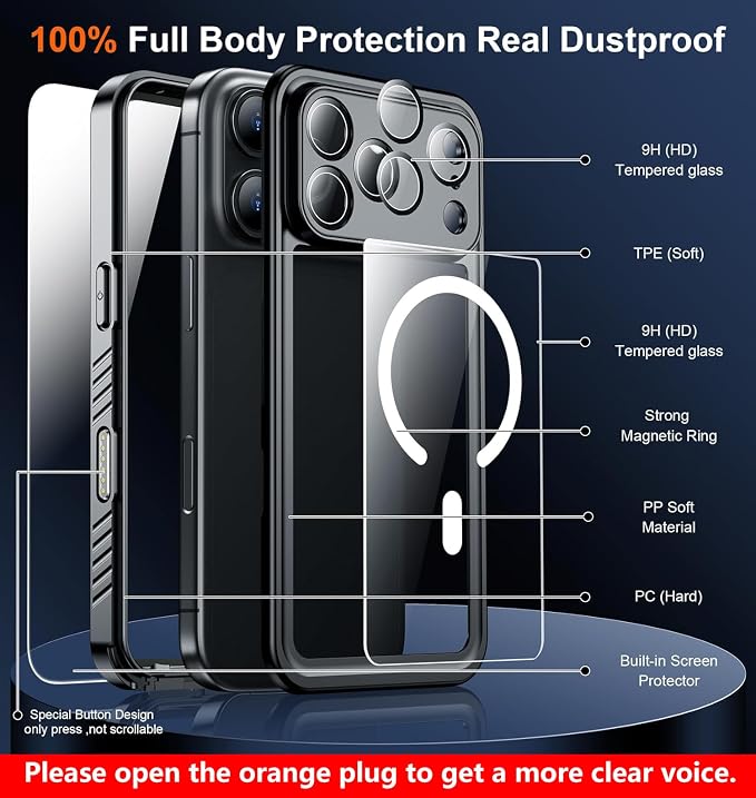 SPIDERCASE Magnetic for iPhone 17 Pro Max Case Waterproof, Built-in Screen & Camera Lens Protector[IP68 Underwater] [Military Grade Shockproof] Full Body Protection Phone Case, Black/Clear