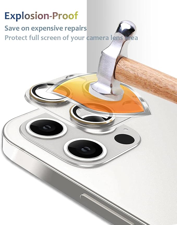 [2 Pack] Camera Lens Protector Compatible for iPhone 13 Pro / 13 Pro Max Metal Plus Tempered Glass Camera Cover Support LIDAR Scanner, Anti-Explosion for iPhone 13 Pro Max /13 Pro Silver Gold