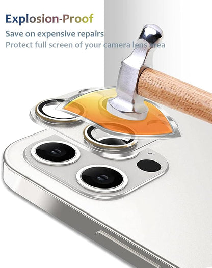 [2 Pack] Camera Lens Protector Compatible for iPhone 13 Pro / 13 Pro Max Metal Plus Tempered Glass Camera Cover Support LIDAR Scanner, Anti-Explosion for iPhone 13 Pro Max /13 Pro Silver Gold