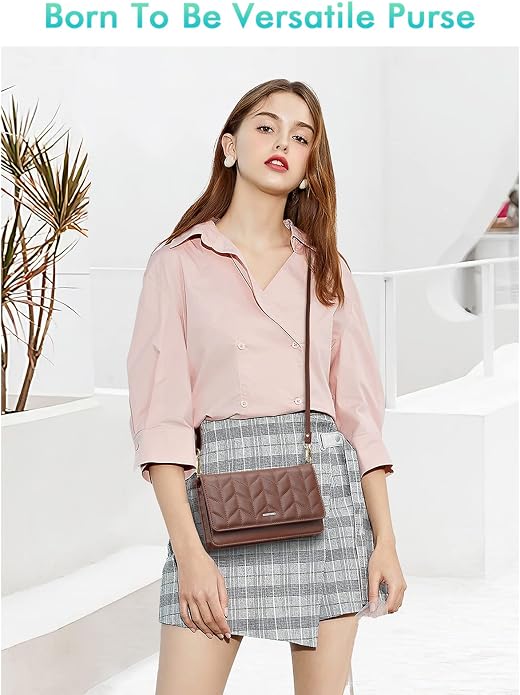 nuoku Women Small Crossbody Bag Cellphone Purse Wallet with RFID Card Slots 2 Straps Wristlet