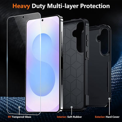 SPIDERCASE Designed for Samsung Galaxy S25 FE Case,[10 FT Military Grade Drop Protection],2 Pack [Tempered Glass Screen Protector+Camera Lens Protector] Heavy Duty Shockproof Case,Black