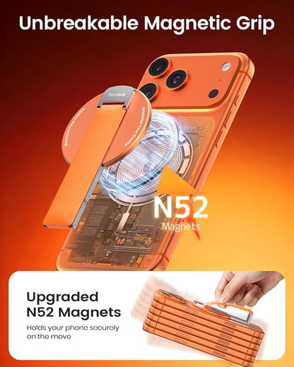 2026 Klearlook for MagSafe Phone Grip with Silicone Finger Strap, Removable Magnetic Phone Ring Holder with Adjustable Kickstand, Finger Phone Ring Grip for iPhone 17/16/15/14/13/12 Series, Orange