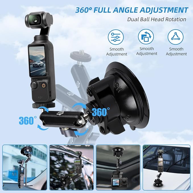 OmniMaster Suction Cup Mount for DJI Osmo Pocket 3, Action, GoPro, Insta360, Phones, Car Windshield Camera Holder DJI GoPro Insta360 Phone Accessories Selfie Lights, Microphones