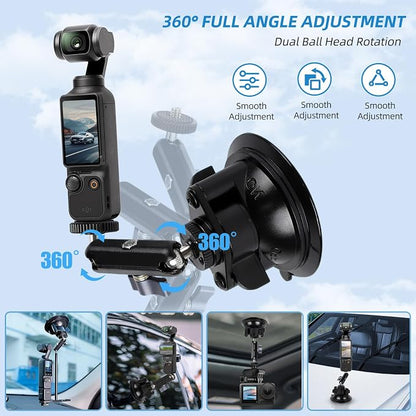 OmniMaster Suction Cup Mount for DJI Osmo Pocket 3, Action, GoPro, Insta360, Phones, Car Windshield Camera Holder DJI GoPro Insta360 Phone Accessories Selfie Lights, Microphones