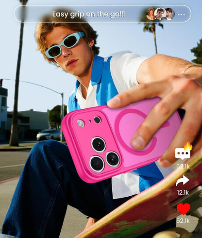 FNTCASE for iPhone 17 Pro Max Case: [Compatible with Magsafe] Translucent Matte Cases with [Full Camera Protection] [Screen Protector] Military Grade Shockproof Protective Phone Cover - Hot Pink