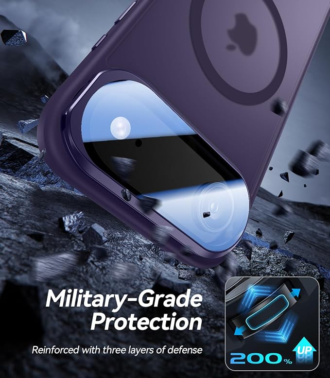 [Upgraded Full Camera Protection] for iPhone Air Case with Camera Cover Stand [Fit for MagSafe][10FT Mil-Grade Protection] Translucent Magnetic Phone Cover for iPhone 17 Air Case, Purple