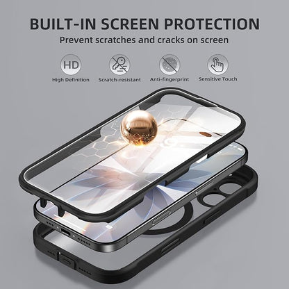 BERFY for iPhone 17 Case, Compatible with MagSafe, Built-in Glass Screen Protector, Camera Protection, Shockproof Full Body Phone case 6.3", Clear Black