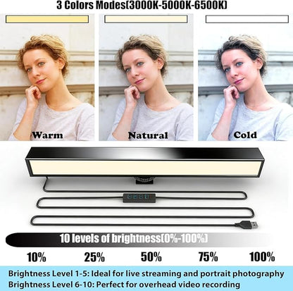 Desk Selfie Light with Overhead Phone Mount, Adjustable Arm & Phone Holder, USB Powered Video Light for Content Creation, Photo Shooting, Live Streaming，Video Recording