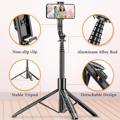 62" Aluminum Alloy Selfie Stick Phone Tripod with Wireless Remote Compatible with iPhone 17 16 15 14 13 pro Xs Max Xr X, Android/Samsung Smartphone Expandable for Travel Selfies Video Recording Vlog