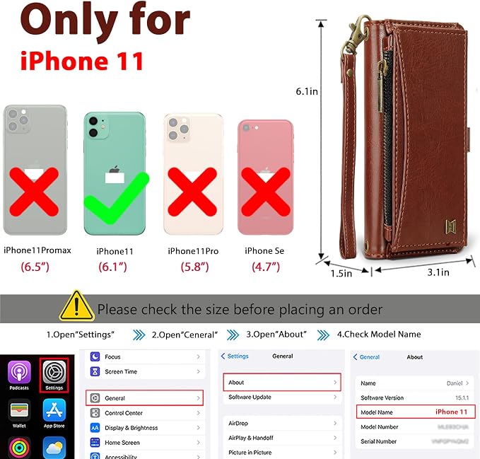 Wallet Case for iPhone 11 with Card Holder/Crossbody Wallet/Strap| RFID Blocking | Magnetic | Kickstand | Detachable | PU Leather Phone Case for iPhone 11,6.1 in,Brown