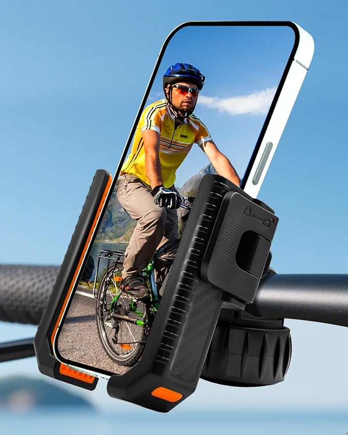 Bike Phone Holder, Bicycle Phone Mount Handlebar Motorcycle Phone Mount 3S Quick Install Bicycle Scooter Phone Clip, for iPhone 16 Pro Max, 15 14 13, Galaxy S25 Ultra, 4.5-7" Phones