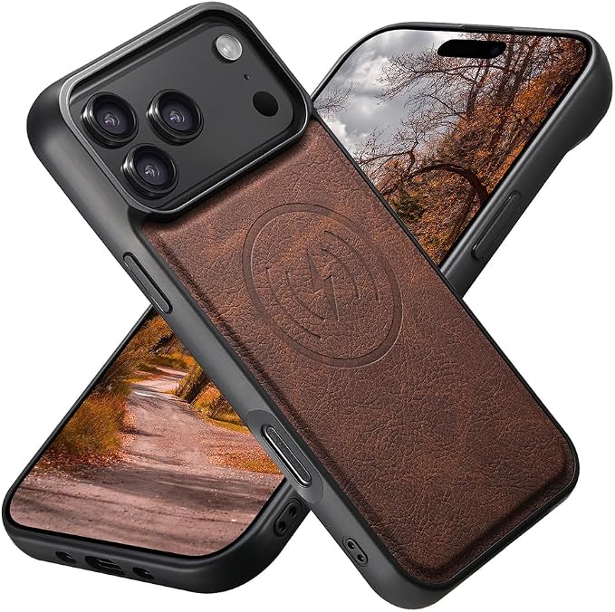 Leather Cover for iPhone 17 Pro Max/17 Pro/Air/17,Heavy Duty Protection Magnetic Wireless Charging Phone Case Retro Shockproof Business Style Shell (17,Brown)