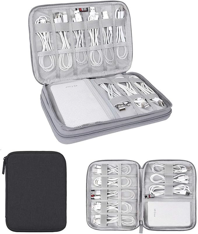 Electronics Organizer, Jelly Comb Electronic Accessories Case Portable Double Layer Cable Storage Bag for Cell Phone, Data Line, Power Bank, USB Flash Drive and More (Black, Single layer/Small)