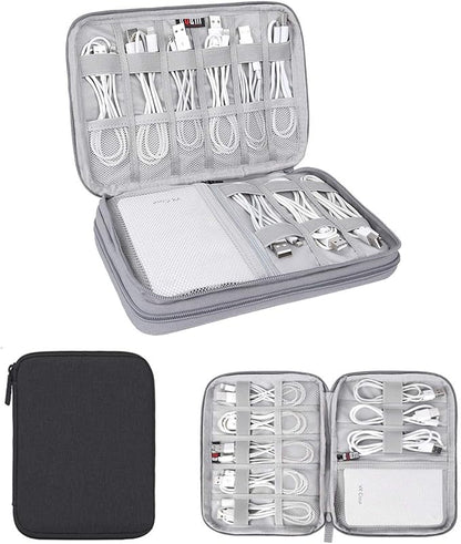 Electronics Organizer, Jelly Comb Electronic Accessories Case Portable Double Layer Cable Storage Bag for Cell Phone, Data Line, Power Bank, USB Flash Drive and More (Black, Single layer/Small)