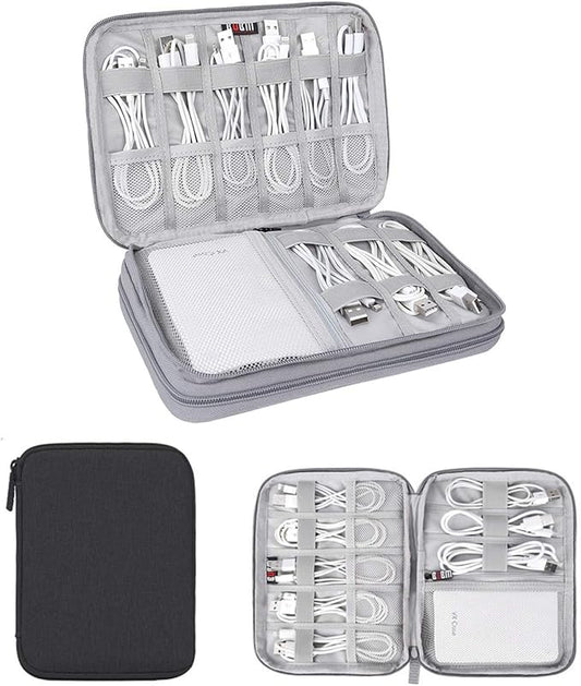 Electronics Organizer, Jelly Comb Electronic Accessories Case Portable Double Layer Cable Storage Bag for Cell Phone, Data Line, Power Bank, USB Flash Drive and More (Black, Single layer/Small)