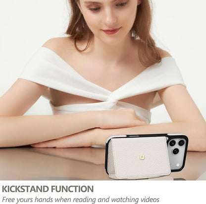 Keallce Wallet Case for iPhone 17 Pro Max 6.9'', Flip Case with RFID Blocking Card Holder Slots Kickstand, PU Leather Protective Folio Cover for Women, Beige