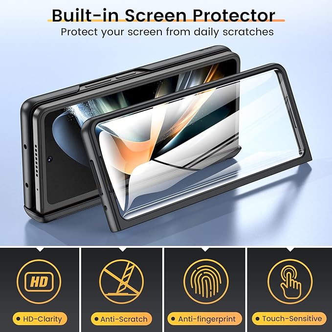 VEGO for Galaxy Z Fold 4 Case with Slide Camera Cover & Hinge Protection | Fold 4 Phone Case with Screen Protector 360°Magnetic Kickstand Protective Cover for Samsung Galaxy Z Fold 4 5G - Black