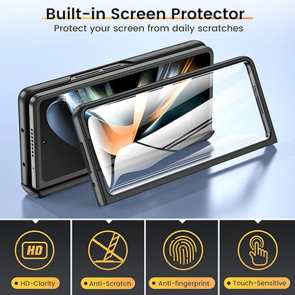 VEGO for Galaxy Z Fold 4 Case with Slide Camera Cover & Hinge Protection | Fold 4 Phone Case with Screen Protector 360°Magnetic Kickstand Protective Cover for Samsung Galaxy Z Fold 4 5G - Black