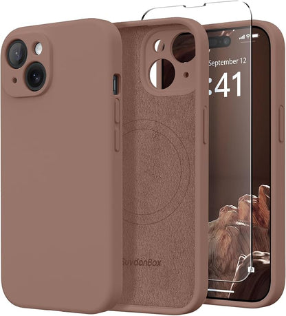 Magnetic for iPhone 15 Plus Case, Compatible with MagSafe, [Full Camera Protection][Screen Protector] Silicone Shockproof Protective Phone Case for iPhone 15 Plus 6.7", Brown