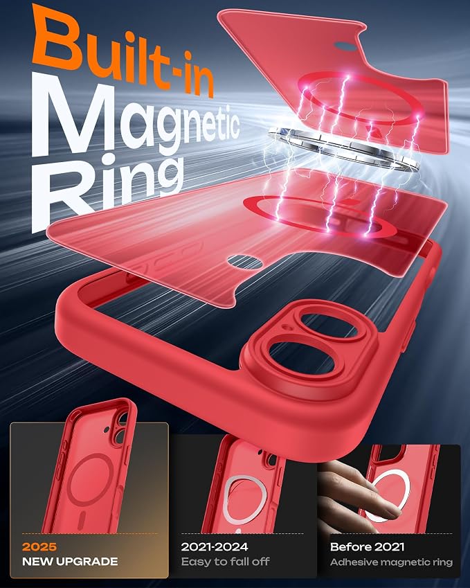TOCOL for Phone 17 Case, Compatible with Magsafe Charger, Full Camera Protection, Drop Protection, Translucent Matte Phone Case for Phone 17 6.3 inch (Red)