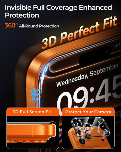 MRGLAS TOP 9H+ Glass 2+2 Packs for iPhone 17 Pro Max Screen Protector with Camera Lens Protector [Zero Bubble][10X Military Protection] 17 ProMax Tempered Glass Full Edge Coverage, Case-Friendly