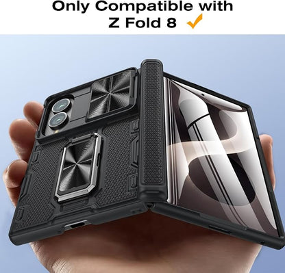VEGO for Z Fold 8 Case with Screen Protector & Hinge Protection, Black | Galaxy Fold 8 Case with Rotatigng Kickstand & Slide Camera Cover Heavy Duty Drop Protection Rugged Phone Case