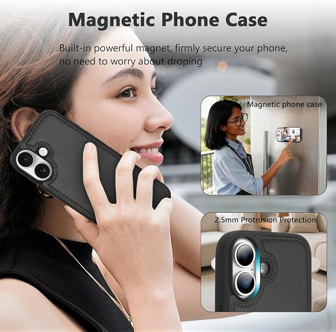 Wallet Case for iPhone 17 with Card Holder/Crossbody Wallet/Strap,[RFID Blocking][Magnetic] PU Leather Phone Case for iPhone 17,6.3 in,Black