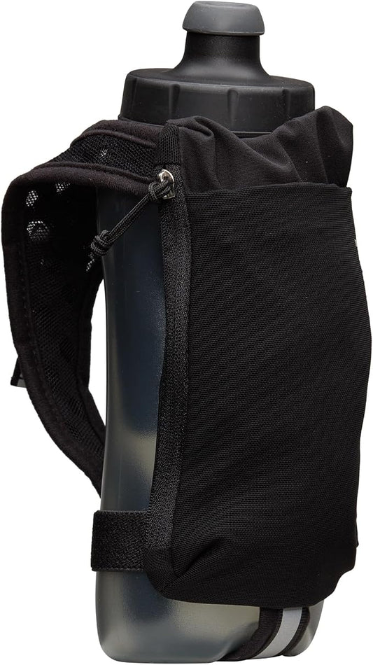 Nathan SpeedDraw 2 Insulated Handheld Running Water Bottle Flask – Double-Wall Insulation, Ergonomic Grip, Blast Valve Cap, Phone & Key Storage Pockets, Reflective Design, 22oz - Black