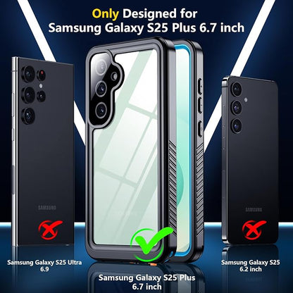 SPIDERCASE Upgraded for Samsung Galaxy S25 Plus Case Waterproof,Built-in Screen & Camera Lens Protector[IP68 Underwater] [Military Grade Shockproof] Full Body Protection Phone Case,Blue/Clear