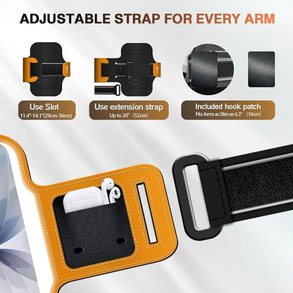 PORTHOLIC 2026 Running Armband Water Resistant Sports Phone Holder Case with Extension Strap,Card Slot Up to 6.9" Phone for iPhone 17/16/15/14/13 Plus Air Pro Max XR/XS, Galaxy S25/24/S10