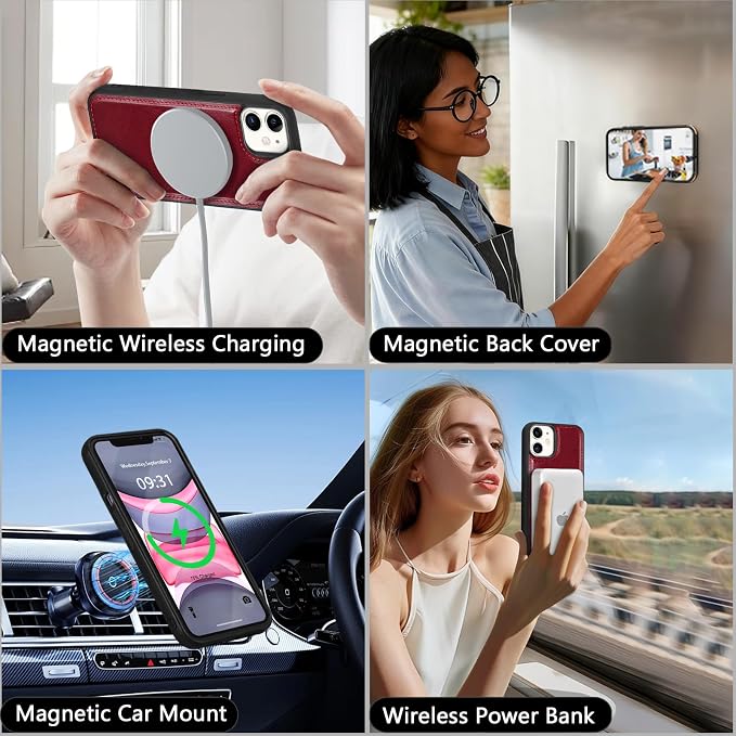 Wallet Case for iPhone 11 with Card Holder/Crossbody Wallet/Strap| RFID Blocking | Magnetic | Kickstand | Detachable | PU Leather Phone Case for iPhone 11,6.1 in,Wine Red