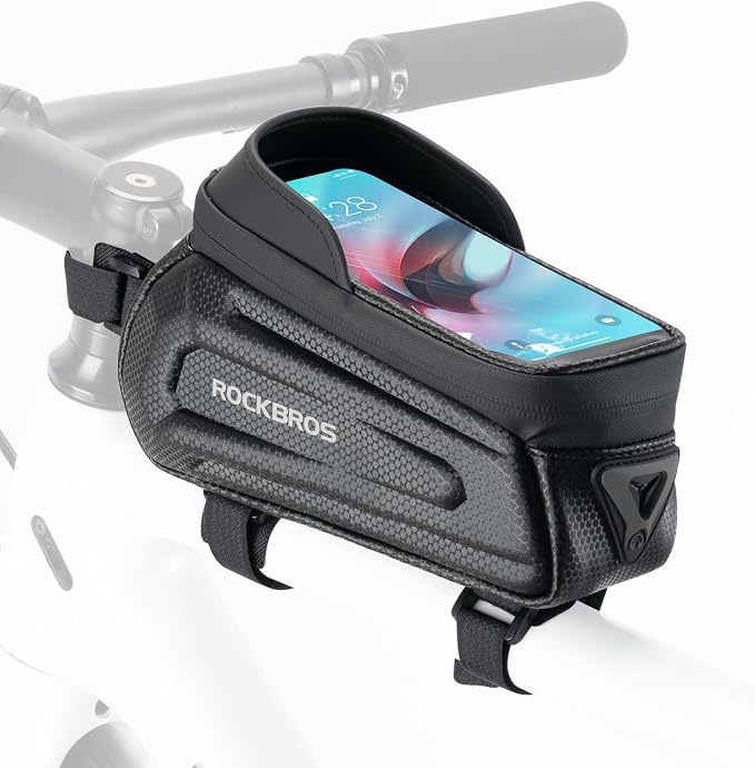 ROCKBROS Bike Phone Mount Racks & Bag, EVA Waterproof Bike Phone Holder Top Tube Front Frame Bag Bicycle Accessories Pouch for Phones Under 6.3” (Black-1.3L)