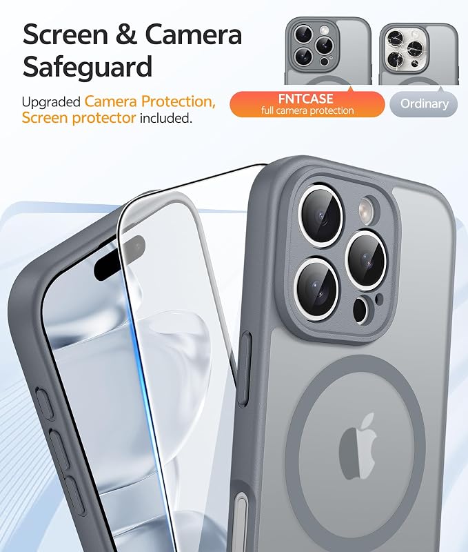 FNTCASE for iPhone 16 Pro Case: [Compatible with Magsafe] Translucent Matte Magnetic Phone Cover - Military Grade Drop Protection Shockproof Protective Cases - Gray