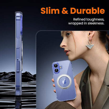 3 in 1 for iPhone 16 Plus Case Clear Ring Holder | Screen Protector *1 & Camera Lens Protector*1, Not Yellowing, Build in Kickstand, Military-Grade Protection