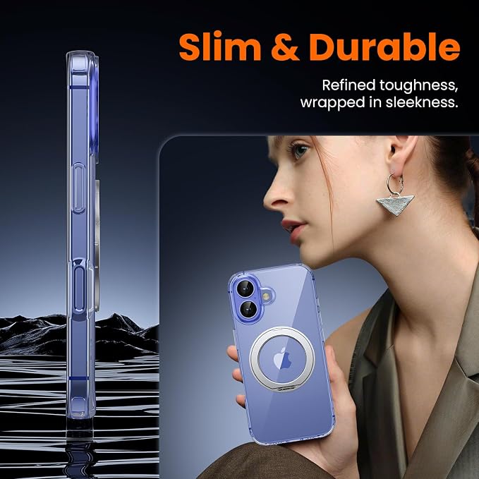 3 in 1 for iPhone 16 Case Clear with Stand, Not Yellowing, Flexible Stable Stand,Kickstand,fits MagSafe,Military-Grade Protection Phone case for iPhone 16 Clear - Ring Holder