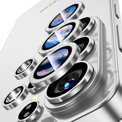 Uyiton for Samsung Galaxy S26 Ultra Camera Lens Protector - [Case-Friendly][Not Easy to Break][Ultra-Thin] Military-Grade Tempered Glass with Aluminum Metal Rear Camera Screen Cover - Glitter Silver