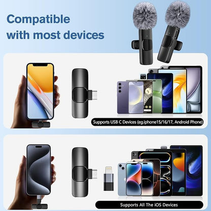 Professional Wireless Microphone for iPhone,iPad,Android, Lavalier Lapel Mic for Video Recording, Mini Mic Crystal Clear Recording with USB-C for Content Creators Vlog YouTube Tiktok Podcast Interview