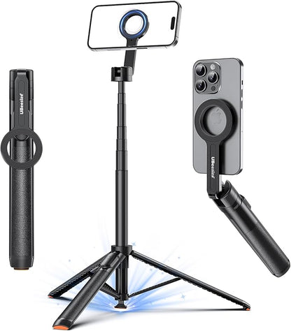 UBeesize 70" Auto-Open Magnetic Tripod for iPhone, MagSafe Selfie Stick with Remote, Portable Phone Stand for Recording, Travel and Vlogging, Compatible with iPhone/Android (Black)