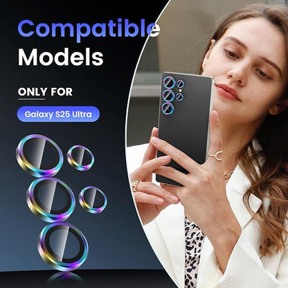 Tensea (3+2PCS Compatible with Samsung Galaxy S25 Ultra Camera Lens Protector, 9H Tempered Glass Camera Cover Screen Protector Metal Individual Ring [Installation Tray][Case Friendly]