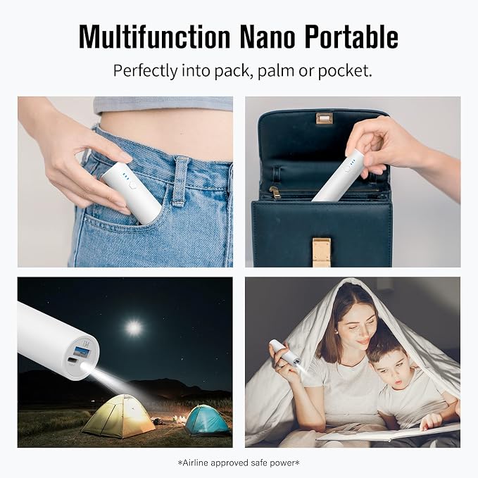Portable Charger, 5000mAh Mini Power Bank, S03 2-Pack Pocket Size Fast Charging USB-C (in&Out), PowerNano, Compatible with iPhone Series, Android Phone and More