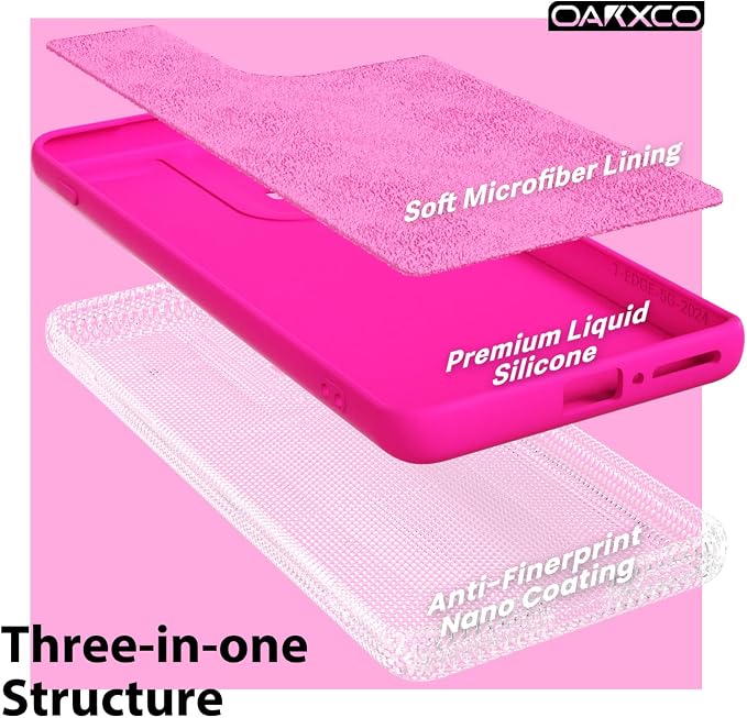 oakxco for Motorola Moto Edge 2024 Phone Case Liquid Silicone, Thin Slim Soft Rubber Gel TPU Plain Protective Simple Cover for Women Girl Cute, Matte Solid Color Aesthetic, Hot Pink