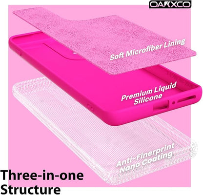 oakxco for Motorola Moto Edge 2024 Phone Case Liquid Silicone, Thin Slim Soft Rubber Gel TPU Plain Protective Simple Cover for Women Girl Cute, Matte Solid Color Aesthetic, Hot Pink