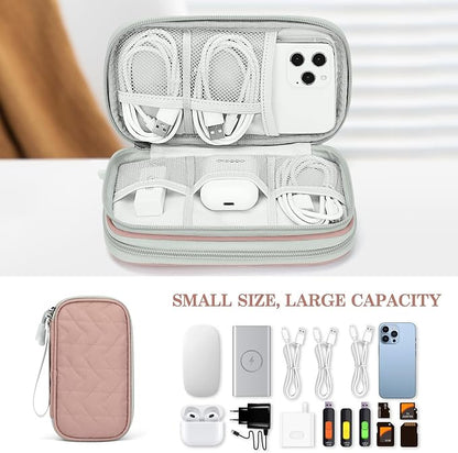 FYY Electronic Organizer, Travel Cable Organizer Bag Pouch Electronic Accessories Carry Case Portable Waterproof Double Layers All-in-One Storage Bag for Cable, Cord, Charger, Phone, Pink Pattern