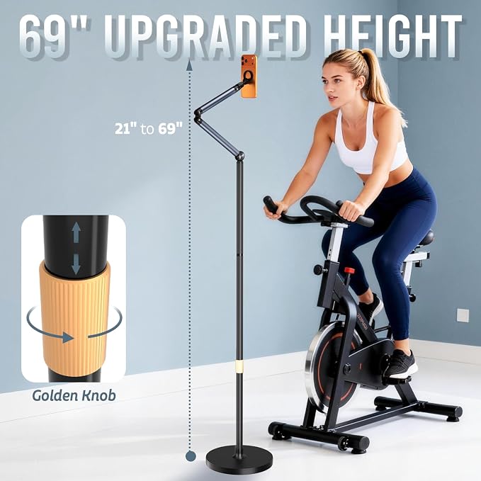 Magnetic Phone Floor Stand, Aluminum iPhone Overhead Stand with Adjustable Arm & Remote for Multi-Angle Creative Shooting, Stable Stand for iPhone/Android