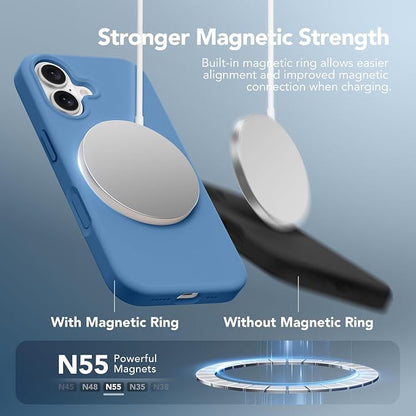 GONEZ Magnetic for iPhone 16 Case, Compatible with MagSafe, [Screen Protector + Camera Lens Protector], Liquid Silicone Shockproof Protective Phone Case for iPhone 16 6.1", Lake Blue