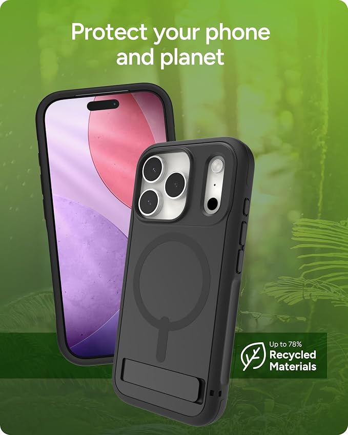 ZAGG Sedona Snap Case with Kickstand for iPhone 17 Pro - Pitch Black, Drop Protection (13ft/4m), Multi-Layer Protection, with Camera Button, MagSafe Phone Case with Impact-Absorbing Bumpers