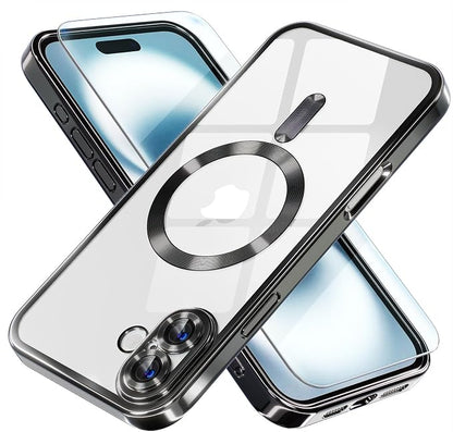 Misea Magnetic for iPhone 16 Case Compatible with MagSafe [Never Yellowing] [Military Grade Drop Protection] Full Camera Lens Protector Plating Soft Clear Phone Case for Women 6.1 inch, Black